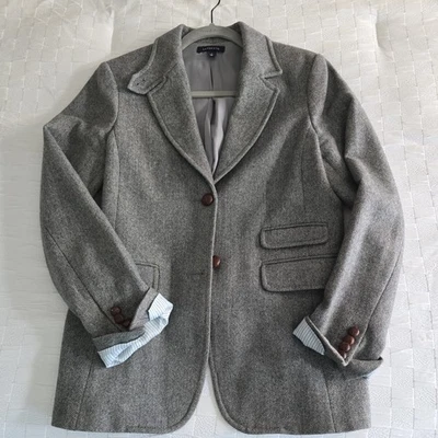 Blazer estilo equestre Lands' End jaqueta de corte tamanho 6 cinza espinha de peixe tweed - Imagem 1 de 4