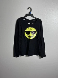 Justice Mädchen Kinder schwarz Pailletten Emoji Langarmshirt Gr. 14 - Bild 1 von 6