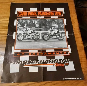 Carr Wins Parker en remolque en Sacramento Harley Davidson Racing 1990 15x22 - Imagen 1 de 4