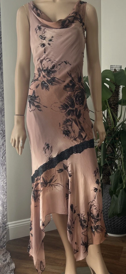 Adrianna Papell Boutique Taupe Ombré Maxi Fairy Silk Slip Dress Y2k 90s Sz 8 - Image 1 of 4