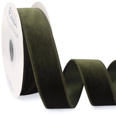Moss Green Velvet Wired Ribbon 1.5 Inch Velvet with Satin Christmas Ribbon fo... - Image 1 of 4
