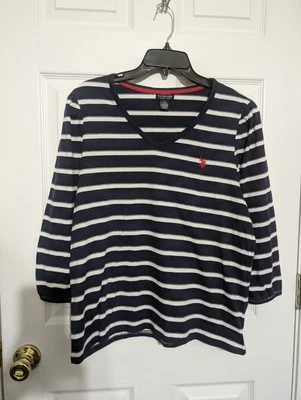 U.S. Polo Womens Pullover Metallic Silver Navy & White Stripes 3/4 Sleeve SZ XXL - Image 1 of 4