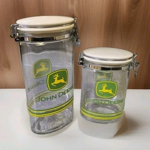 Vintage John Deere Locking Glass Canister 2pc Set For Kitchen 11x3.25&8.25 Tall - Picture 1 of 10