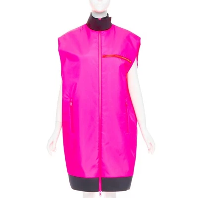 rare PRADA 2018 Runway Look48 neon pink red zip vest dress IT38 XS Celine Dion - Image 1 of 4