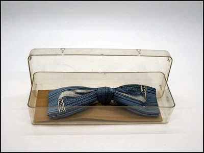 Vintage All Silk Blue Stripe Clip on Narrow Bow Tie #K192 - Image 1 of 4