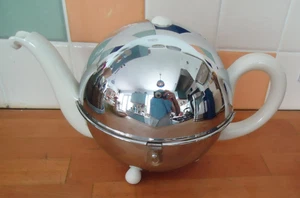 Art Deco Stayhot London Tea Pot, Crome Plated Insulated Casing PAT No 433597 - Picture 1 of 22
