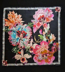 ROBERTO CAVALLI 68cm Silk Square Scarf Orchid & Gemstone Design Border - Picture 1 of 9