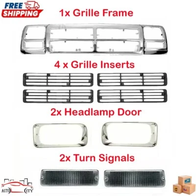 for 1991-1993 Dodge D150 Pickup Truck Front Grille Inserts Turn Signals Set of 9 Foto 1 de 4