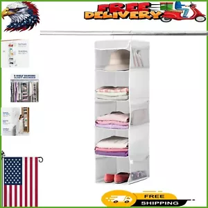 5-Shelf Hanging Closet Organizer with Hooks - Sturdy Storage for Clothes - Picture 1 of 11