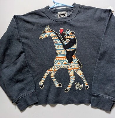 Riot Society Sweatshirt Charcoal Gray Bear On Giraffe Print Mens Size M - Image 1 of 3