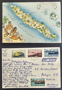1952 New Caledonia Postcard-Map ties 4 stamps cd Noumea-Balwyn - Picture 1 of 3