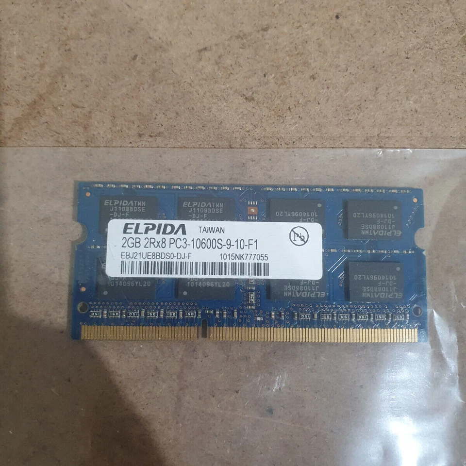 Elpida EBJ21UE8BDS0-DJ-F 2GB 2Rx8 PC3-10600S 1333MHz 204-Pin SO-DIMM DDR3 SDRAM - Image 1 of 4