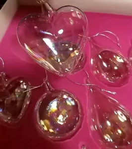 18er Set Vintage mundgeblasene irisierende Glas Träne rund Eiszapfen Herz Ornamente - Bild 1 von 9