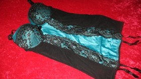 ANN SUMMERS UNDERWIRED/PADDED  TEAL/BLACK  CAMI SUSPENDER  10 B-C  NWT  'BOOST'