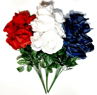 (3 кусты) 36 роз 20» куст США патриотический красный белый и синий шелковый цветок дома США - Изображение 1 из 4