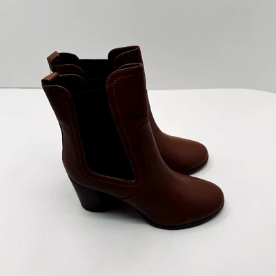 TED BAKER Daphina женщин ботинки желтовато-коричневый кожаный каблук лодыжки Chelsea, размер 11 - новый - Изображение 1 из 4