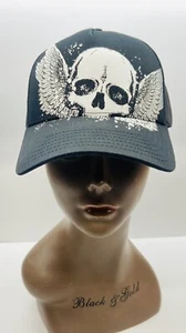 2019 Skeleton Angle Black Snap Back Hat Cap OS NWT - Picture 1 of 7