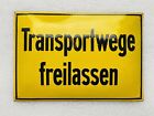 Emailschild Transportwege freilassen Werkstatt - 35x24cm- Original um 1930