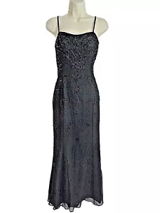 ABITO JOVANI 8 Prom Formale Nero Verde Fodera Perline Spaghetti Spalline - Foto 1 di 8