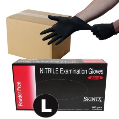 1000 (10 Boxes) Large - Black Nitrile Powder Free Medical Exam Tattoos Gloves - Image 1 of 4