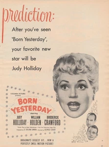 1951 Born Yesterday Movie Print Ad 1950 Starring Judy Holliday William Holden - Picture 1 of 1