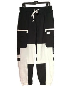 Men's Shein Fashion Black/White Colorblock Joggers Cargo Pants Sz. L - Picture 1 of 8