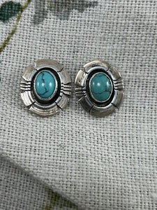 VINTAGE Native American SILVER and 12Kgf TURQUOISE stud earrings SENSA EUSTACE - Picture 1 of 10