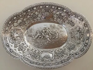 800 Silber Schale Rosenblüten Putten Halbmond und Krone 166 Gramm Silver Antik - Bild 1 von 13