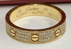 CARTIER Love Small Model 18k 750 Yellow Gold Paved 88 Diamond Ring B4083300 - Picture 1 of 11