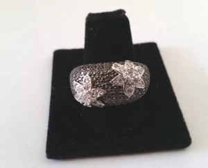 RG100 UNIQUE .925 SILVER PLATED BLACK CRYSTAL WHITE SAPPHIRE FLOWER RING SIZE 10 - Picture 1 of 2