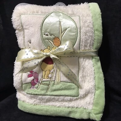 Disney Baby Blanket Winnie the Pooh Piglet New Without Tags Cream Green - Image 1 of 4