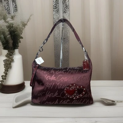 Rare NWT Coach LE Burgundy Script New York Hearts HOBO Bag F17472 - Image 1 of 4