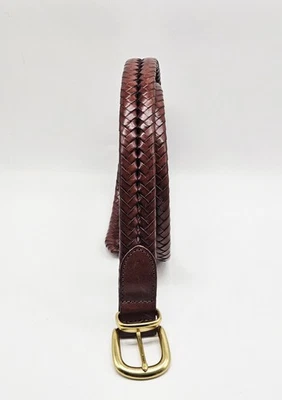 Vintage Coach Belt Leather 5922 Woven Braided Brown Solid Brass Crochet Size 38 - Image 1 of 4