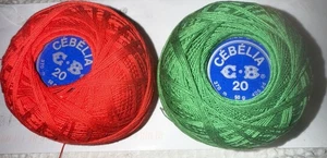 2 Crochet 100% Cotton 1 Red And 1 Green No 20 Cebelia 50g 405 Yds Colors 999 701 - Picture 1 of 4
