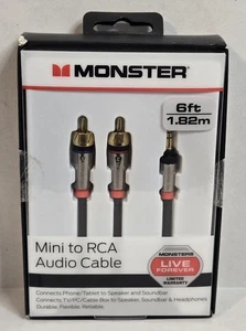 Monster 6-FT 1.82M MINI TO RCA AUDIO CABLE 3.5mm Phone Tablet Speaker TV PC  - Picture 1 of 5