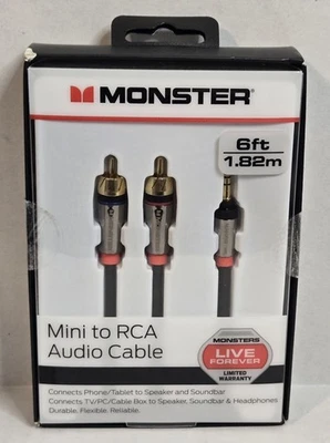 Monster 6-FT 1.82M MINI TO RCA AUDIO CABLE 3.5mm Phone Tablet Speaker TV PC  - Image 1 of 4