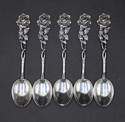 Vintage ALBO 835 Silver Hildesheimer Rose Coffee Spoons Made in Germany x 5 - Bild 1 von 4
