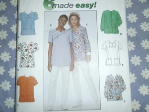 SIMPLICITY 8351 MISSES 6 MADE EASY MEDICAL SCRUB TOPS PATTERN-UNCUT-14-16-18 - Picture 1 of 3