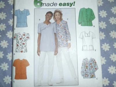 SIMPLICITY 8351 MISSES 6 MADE EASY MEDICAL SCRUB TOPS PATTERN-UNCUT-14-16-18 - Image 1 of 3