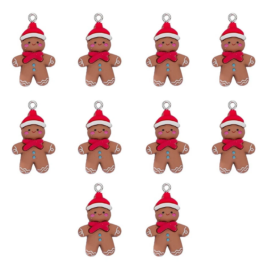 100Pcs Opaque Resin Pendants Christmas Xmas Gingerbread Man Pendants 32x19mm - Image 1 of 2