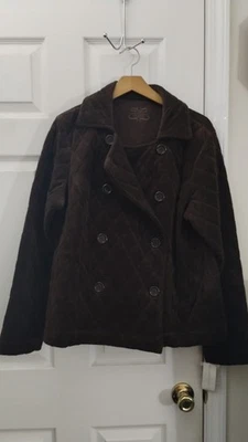 NWT Charter Club Dark Brown Velour Quilted Coat, Size XL - Image 1 of 4