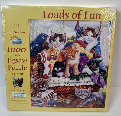 Sunsout Jenny Newland 1000pc Jigsaw Puzzle Loads Of Fun #70462 Cats Kittens - Image 1 of 4