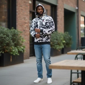 Sudadera con Capucha Nike Air Jordan Para Hombre Mediana Estampado Completo Bolsillo Polar Negro Blanco - Imagen 1 de 8