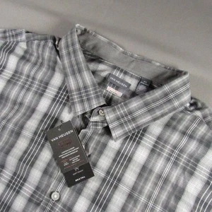 Van Heusen Shirt Mens Four Extra Large Big Tall Gray Plaid Button Down Casual - Picture 1 of 13
