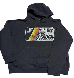 Lane Frost Brand 1987 Graphic Logo Hoodie Sweatshirt Rodeo Cowboy Youth Large - Picture 1 of 7