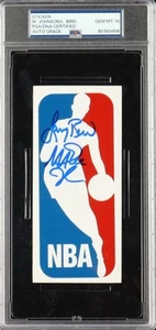 Larry Bird & Magic Johnson Signed NBA Logo Sticker Decal, PSA Auto 10 - Picture 1 of 2