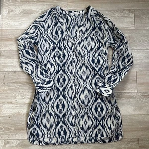 Athleta Ikat Tunic Top Cotton Silk XS Swim Cover Up Shirt Blue White  - Picture 1 of 5