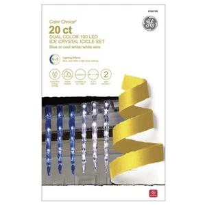GE LED Icicle Lights Color Choice Dual Color Cool White Blue 20 Count 1041109 - Picture 1 of 5