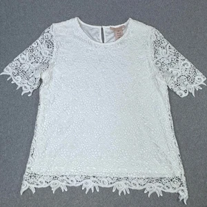 Philosophy White Lace Lined Crochet Short Sleeve Top Blouse Womens Size M - Picture 1 of 5