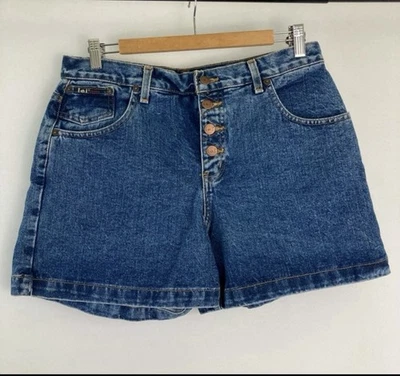 Pantalones Cortos De Colección Para Mujer LEI Botón Denim Tiro Alto Medio Lavado Talla 13 Y2K Años 90 B1 Foto 1 de 4